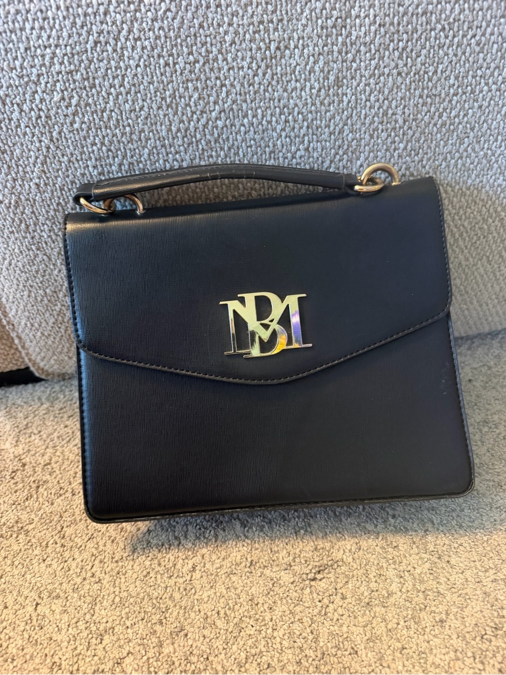 Badgley Mischka Black Top-Handle Satchel with Gold Logo Accent